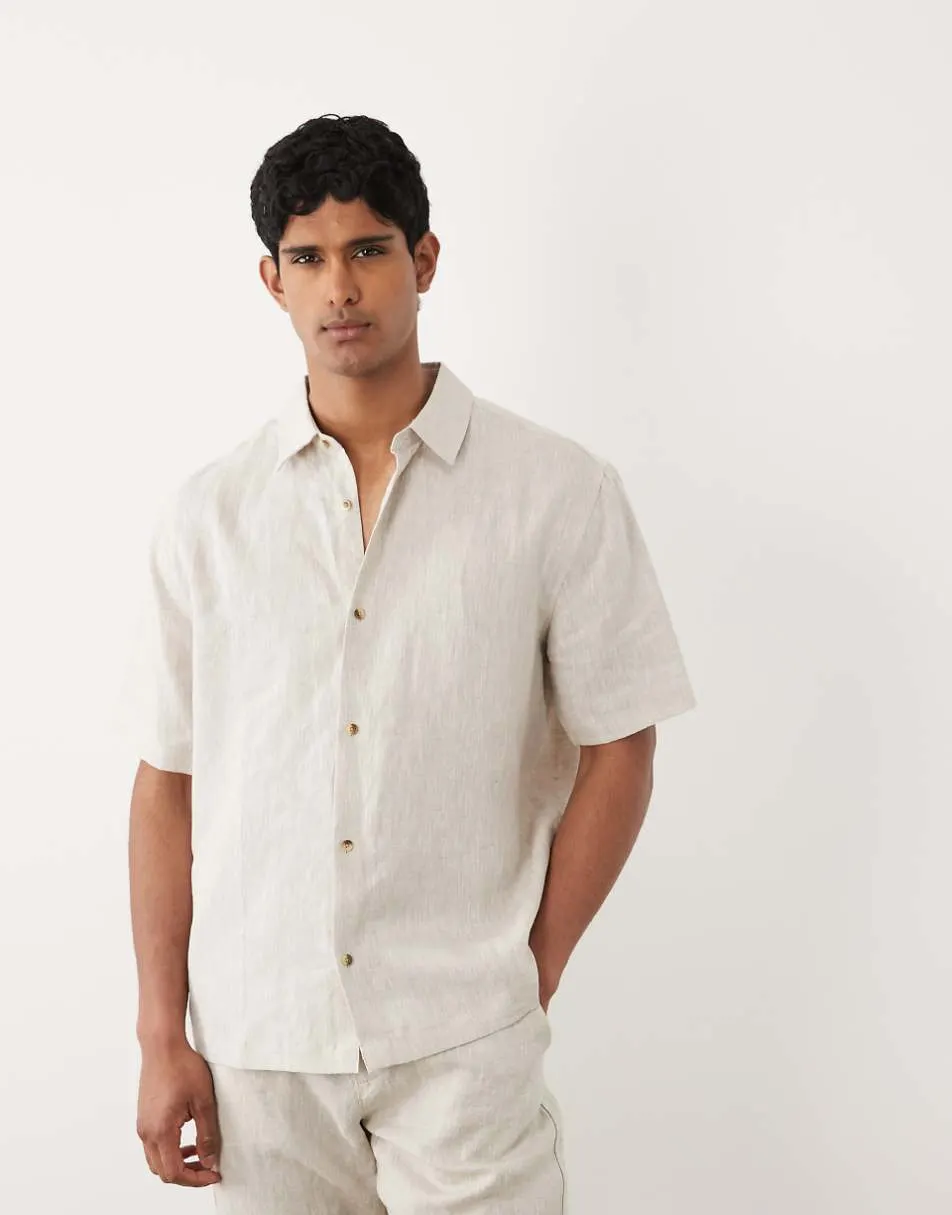 ASOS DESIGN co-ord 100% linen relaxed shirt in beige