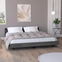 TUHOME Kaia Queen Bed Base Engineered Wood Beds in Gray