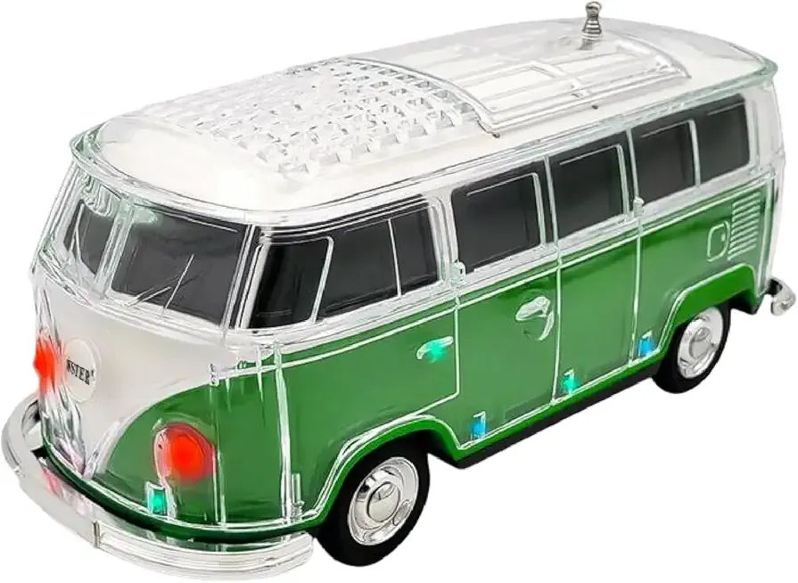 Mini Bus Bluetooth Speaker with Microphone, Portable Speaker Bluetooth, Small Speakers Bluetooth Wireless, LED Light, USB/TF, Car Design, Gift for Men, Men Birthday Gift Ideas (Green)