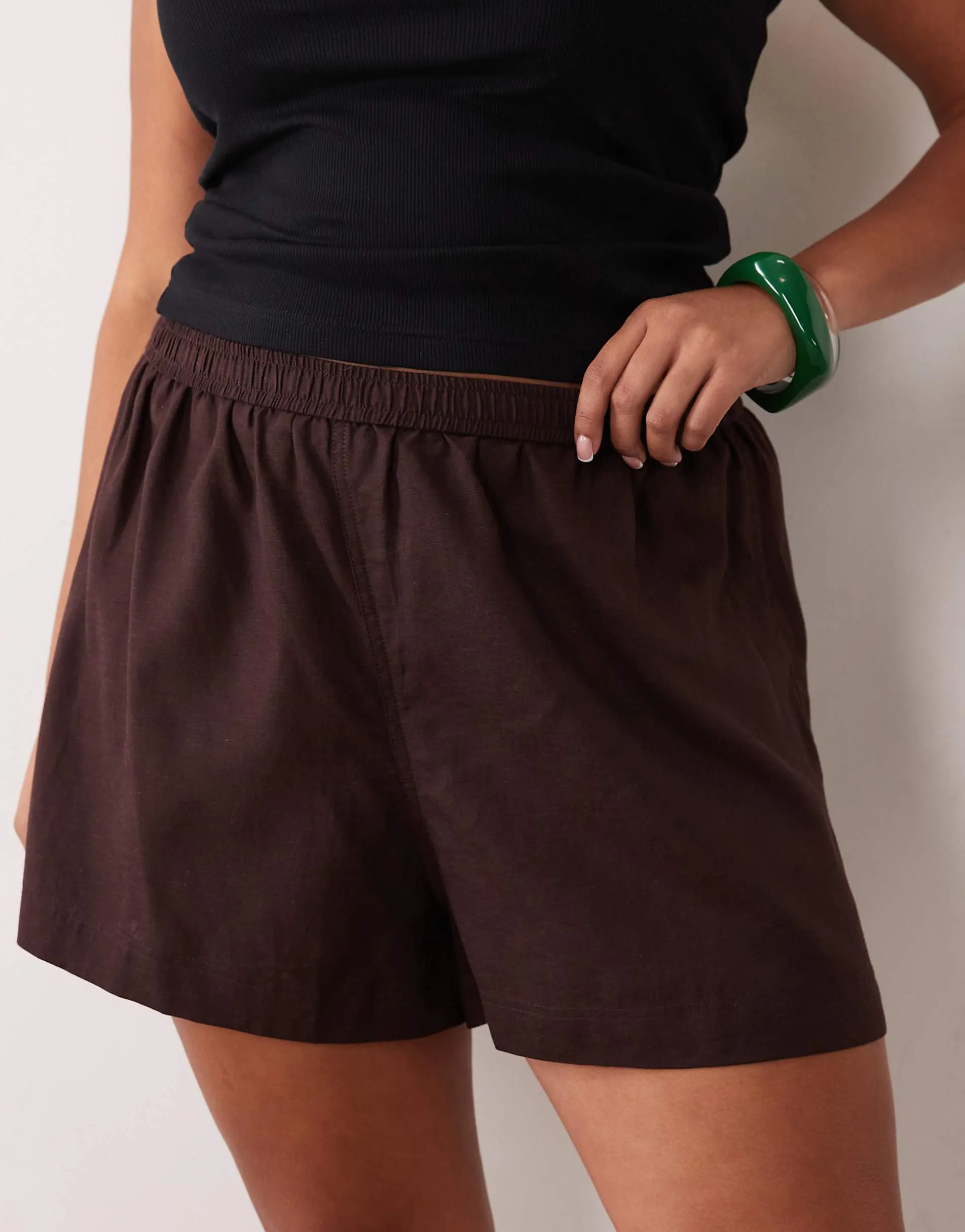 ASOS DESIGN Curve Ipanema sheer beach short with linen in chocolate