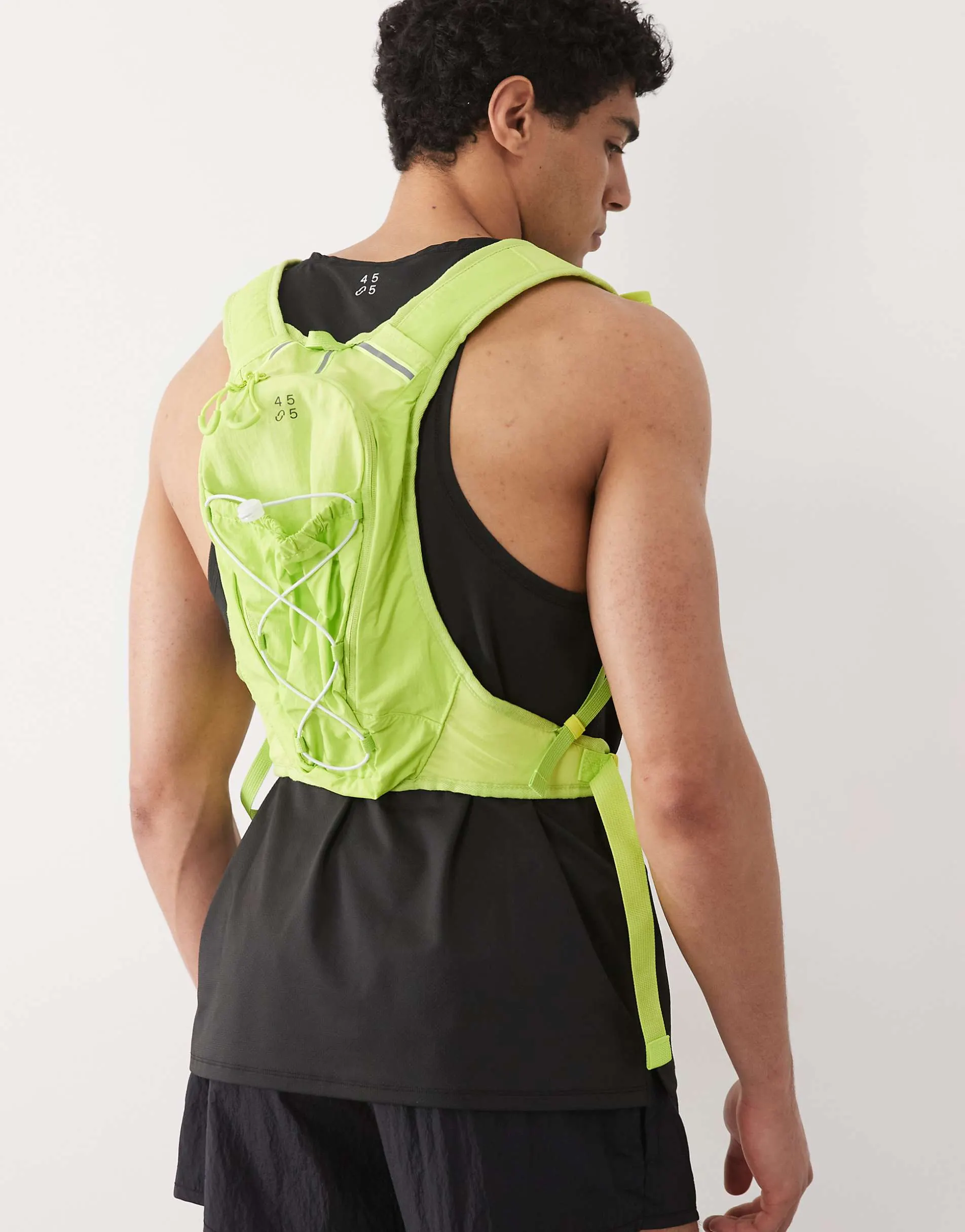 4505 Premium reflective running singlet with zip pocket and water bottle holder in lime
