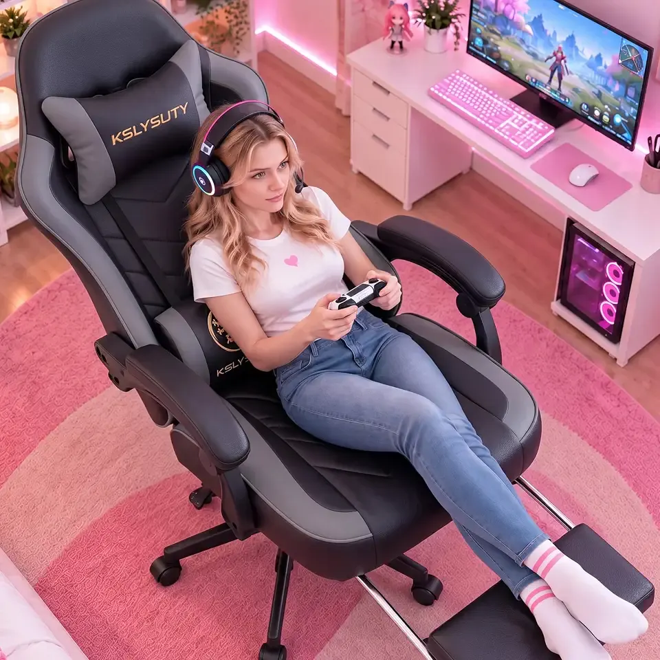 Mistpeople Gaming Chair, Ergonomic High Back Computer Chair with Footrest, Lumbar Support & Pocket Spring Cushion, Comfortable Swivel Home Office Desk Chair for Adults