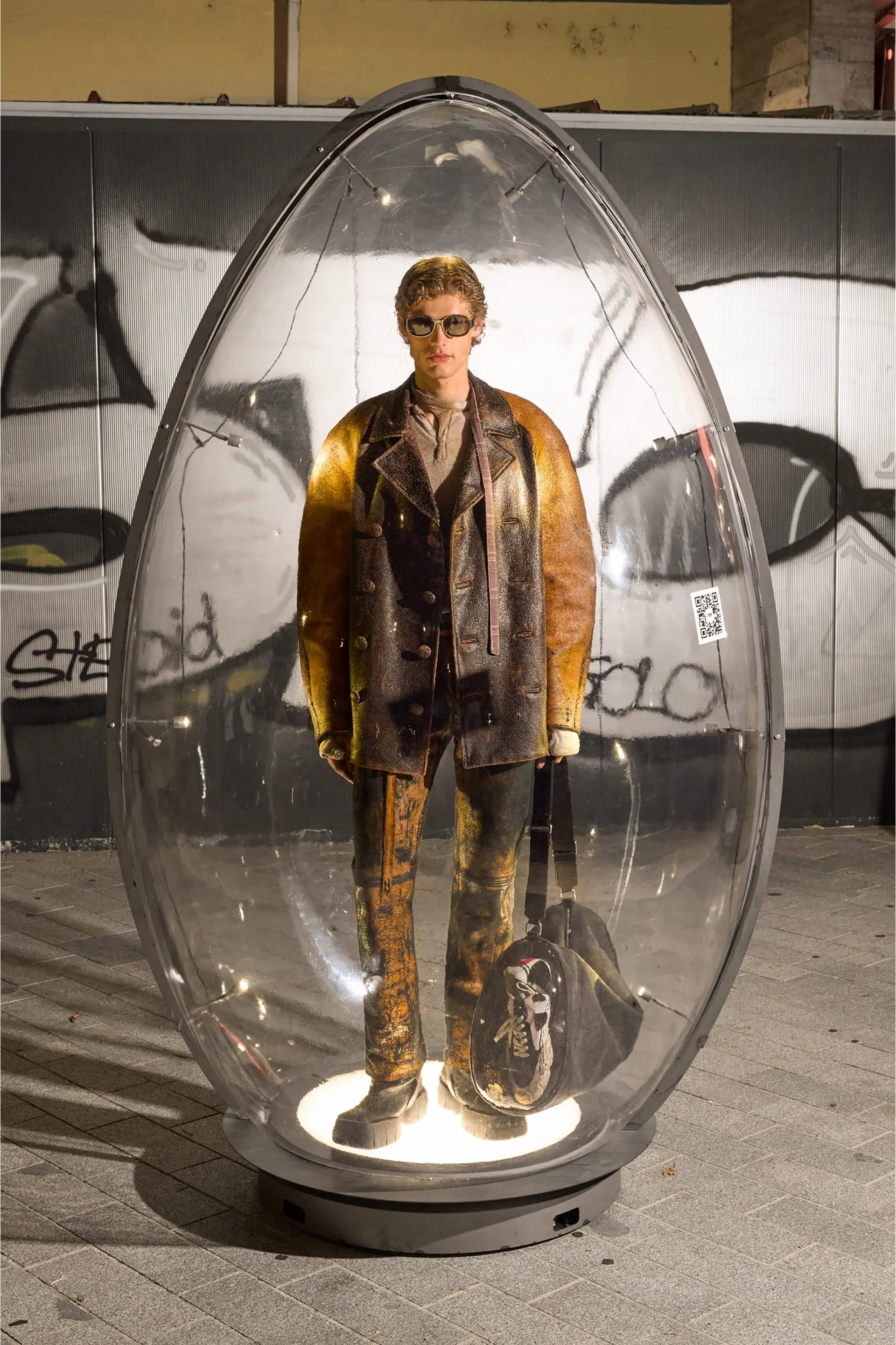 Cocoon peacoat in crackle leather