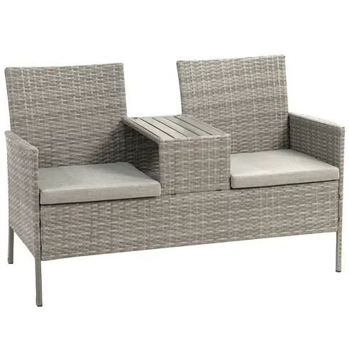 2-Sitzer Gartenbank - grau - integrierter Tisch