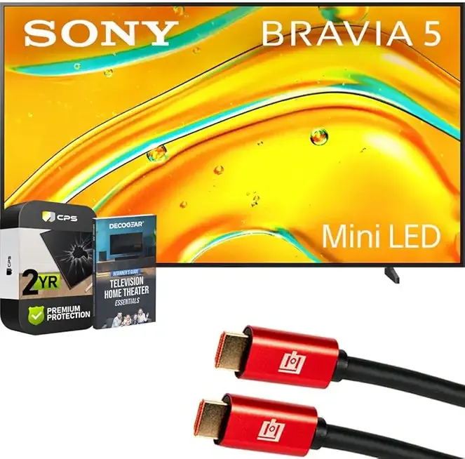 Sony K98XR50 BRAVIA 5 98 inch Mini LED 4K HDR TV (2025) Bundle with CPS Exclusive 2 YR Protection, 2X 4K HDMI Cable & Deco Gear Complete Home Theater Beginner's Guidebook