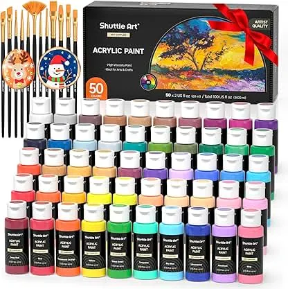 Shuttle Art Acrylic Paint, 50 Colors Acrylic Paint Set, 2oz/6…