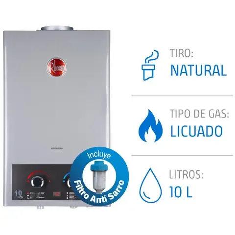Calefónt Gas Licuado 10 Litros Tiro Natural Ionizado