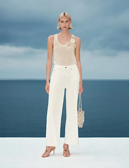 Cotton Blend Crochet-Style Knitted Vest