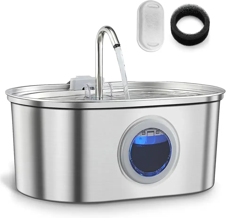 Cat Water Fountain Stainless Steel with Water Level Window,108oz/3.2L Cat Fountain Quiet Automatic Pet Water Fountain for Cats and Small Dogs