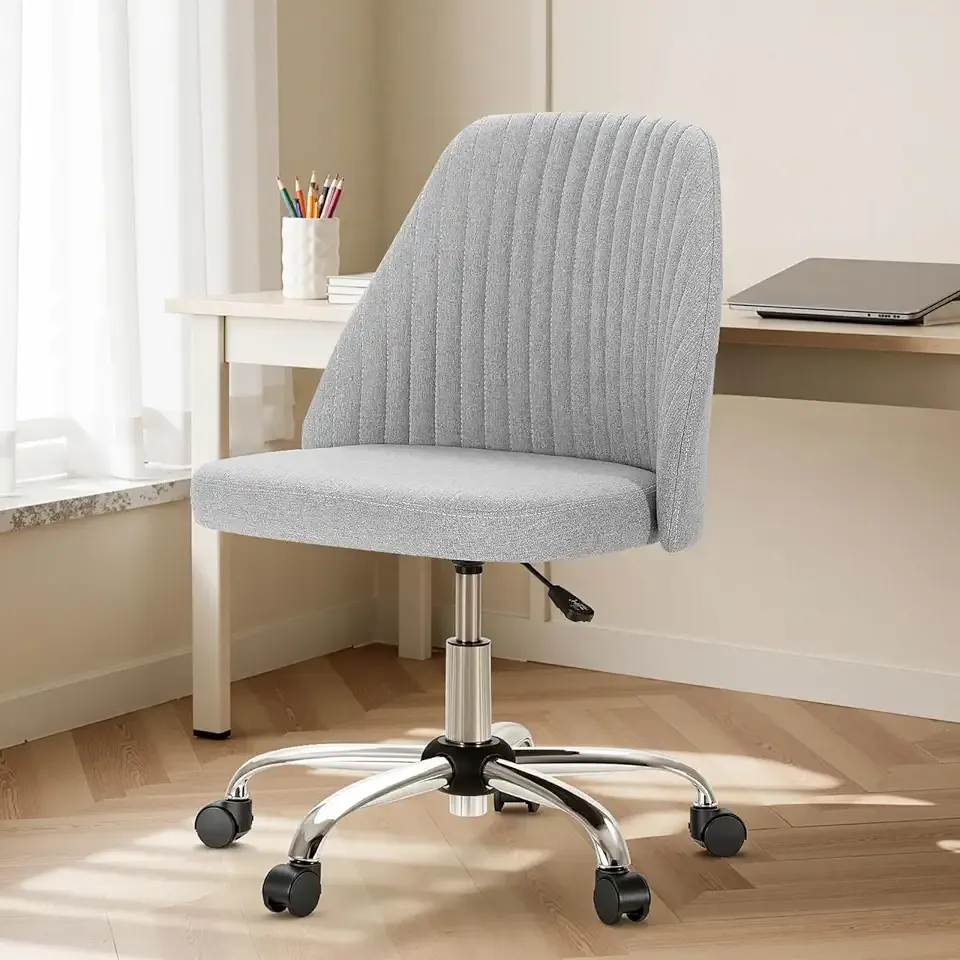 DUMOS Office Chair, Comfy Desk Chair Roliing Vanity Swivel Task Chairs with Wheels, Wide Seating Armless Height Adjustable Computer Chairs for Home,Bedroom,Student,Adults, Classic Grey