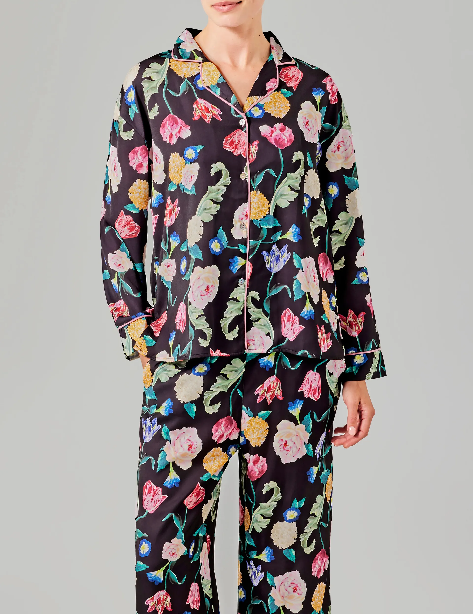 Tessa pyjama shirt lange mouwen zwart