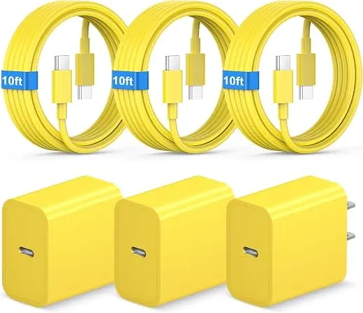 iPhone Duo 18 17 16 15 Charger Fast Charging USB C Charger Block, Yellow | 3 Pack Type C Chagrers Compatible with iPhone 18/18 Pro/18 Pro max/iPhone Duo, iPhone 17/16/15 Series, iPad Pro, Android iPhone Duo 18 17 16 15 Charger Fast Ch…