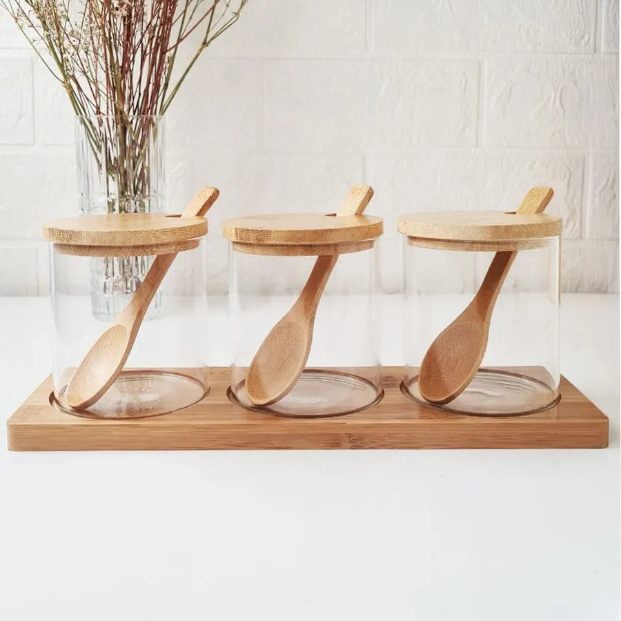 Set de Frascos de Vidrio Otten SY-R8080 300 ml con Tapa Bambú Cuchara y Band...