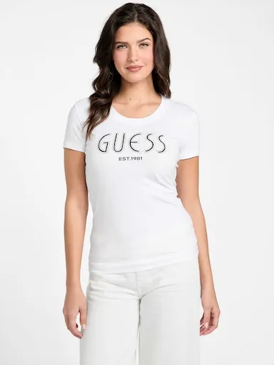 Guess Logo Tee In Pure White