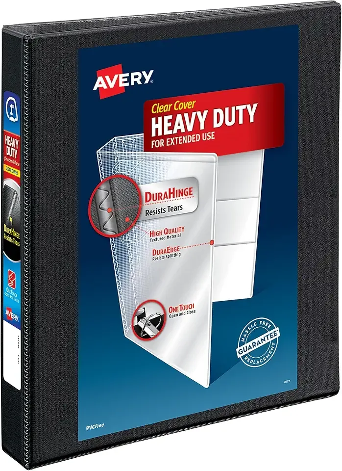 Avery Heavy-Duty View 3 Ring Binder, 1" One Touch Slant Rings, Holds 8.5" x 11" Paper, 1 Black Binder (05300)