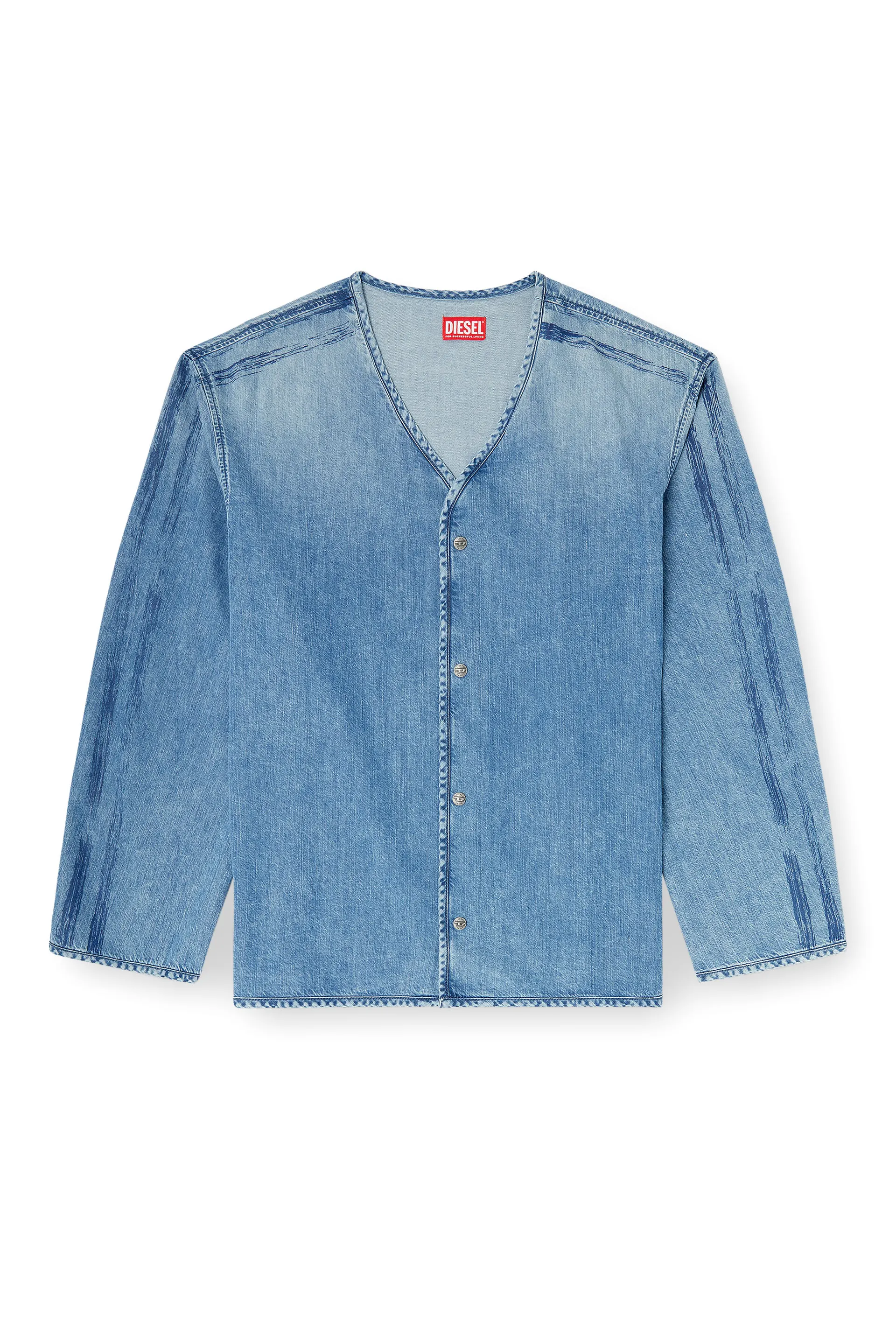 V-neck shirt in fluid denim with stripes