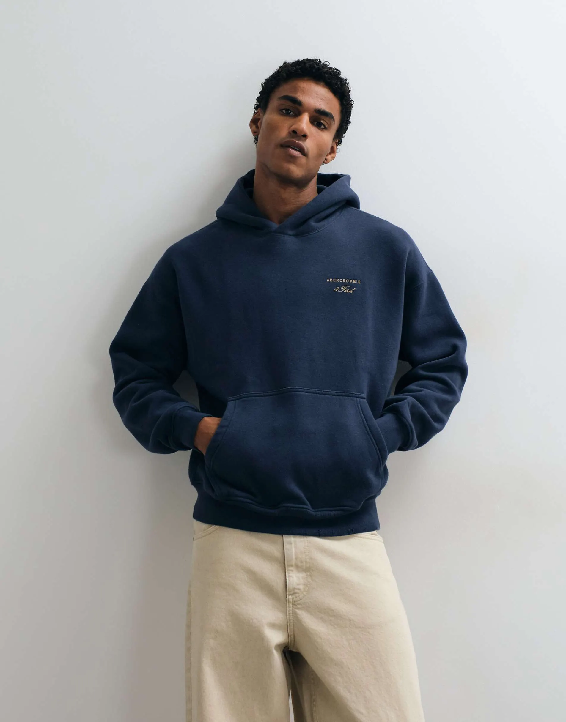 Abercrombie & Fitch script logo oversized hoodie in navy