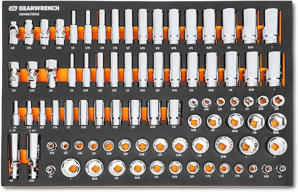 GEARWRENCH 85 Piece 3/8” Drive Master SAE Socket Set in Foam Storage Tray - GWMSSKT38SAE