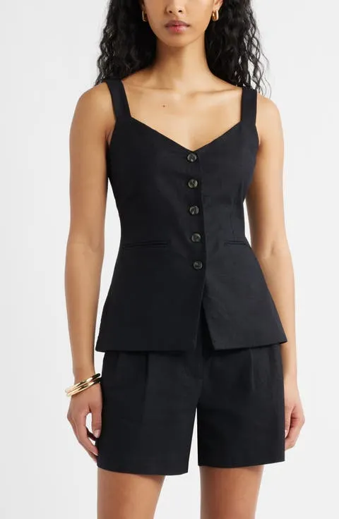 Button Front Linen Blend Tank