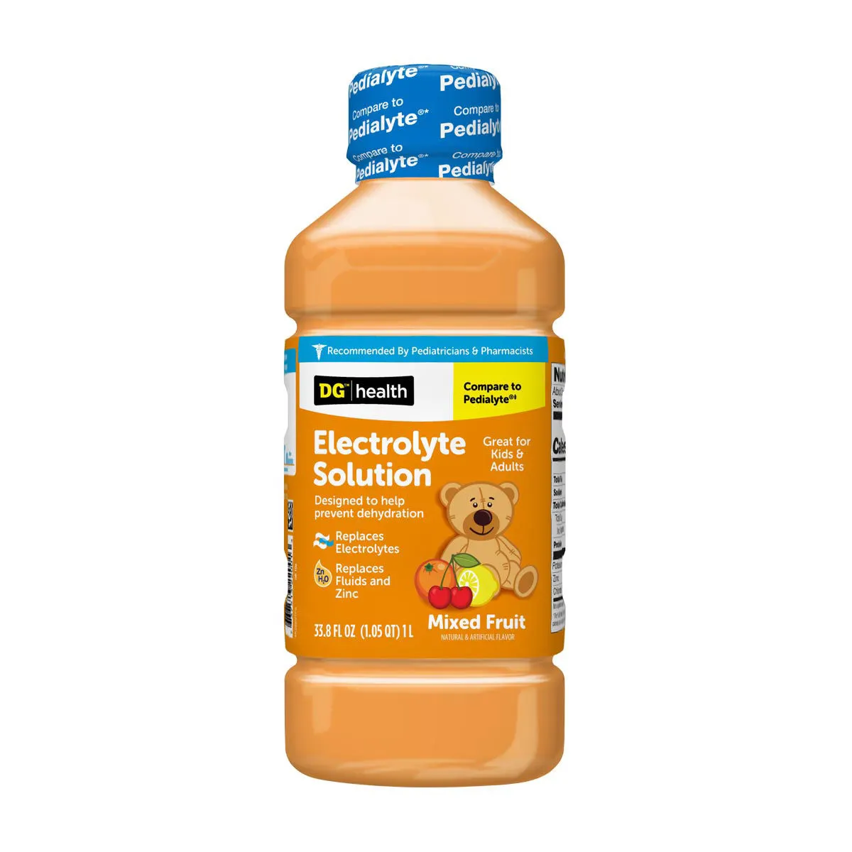 DG Health Electrolyte Solution, Hydration Drink for Adults and Kids, Replaces Electrolytes, Fluid and Zinc, Mixed Fruit Flavor, 1 Liter