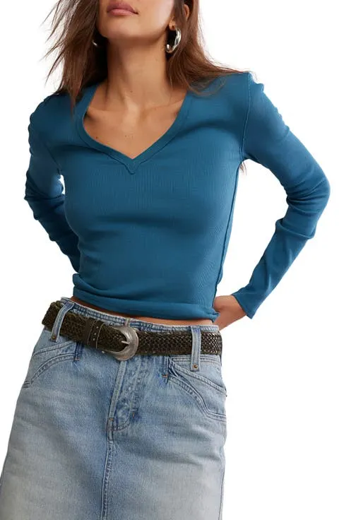 Neria Long Sleeve Stretch Cotton Crop Top