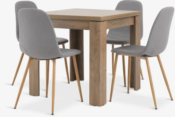 VEDDE Tavolo L80/160 rov. selvatico scuro+ 4 JONSTRUP grigio