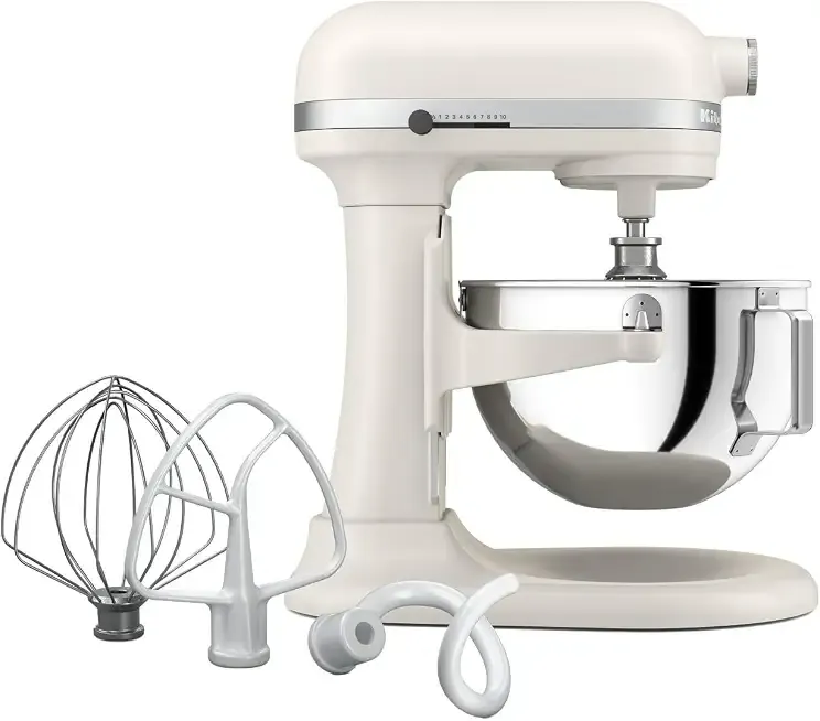 KitchenAid 5.5-Qt Bowl-Lift Stand Mixer, KSM55SXXX, Porcelain White | 11 Mixing Speeds, Includes Flat Beater, Dough Hook, Wire Whip, Stainless Steel Bowl
