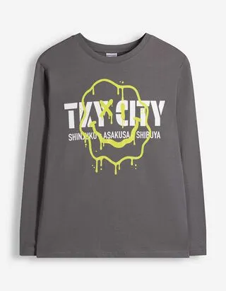 Maglia a manica lunga - Stampa frontale - Grigio scuro