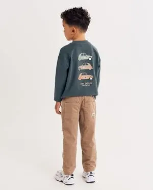 Broek met fijn ribpatroon, relaxed fit