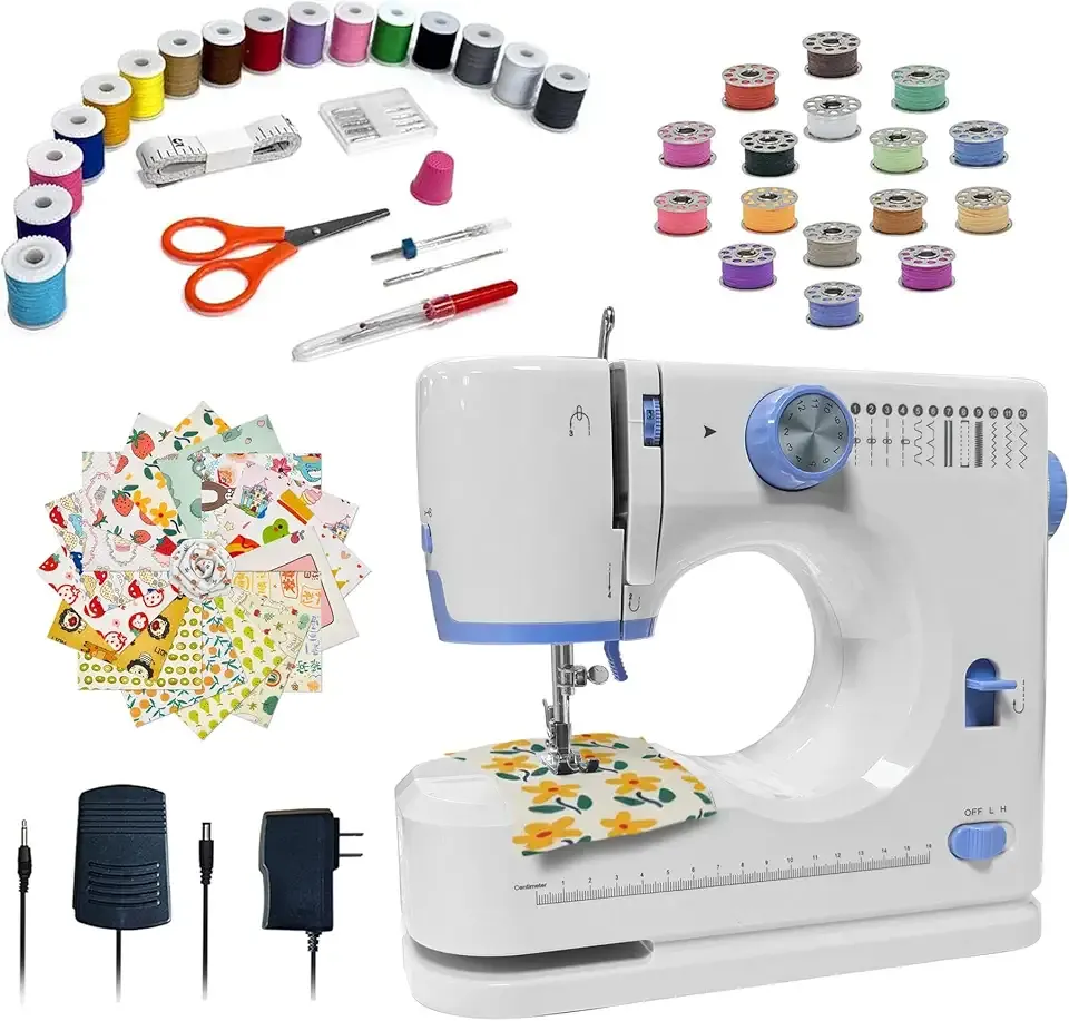 Stoigeld Sewing Machine for Beginners with 20Pcs Fabric & 32Pcs Sewing Threads Kit,Portable Sewing Machine with 12 Built-in Stitches & 2 Speed(High-Low Speeds)-BW