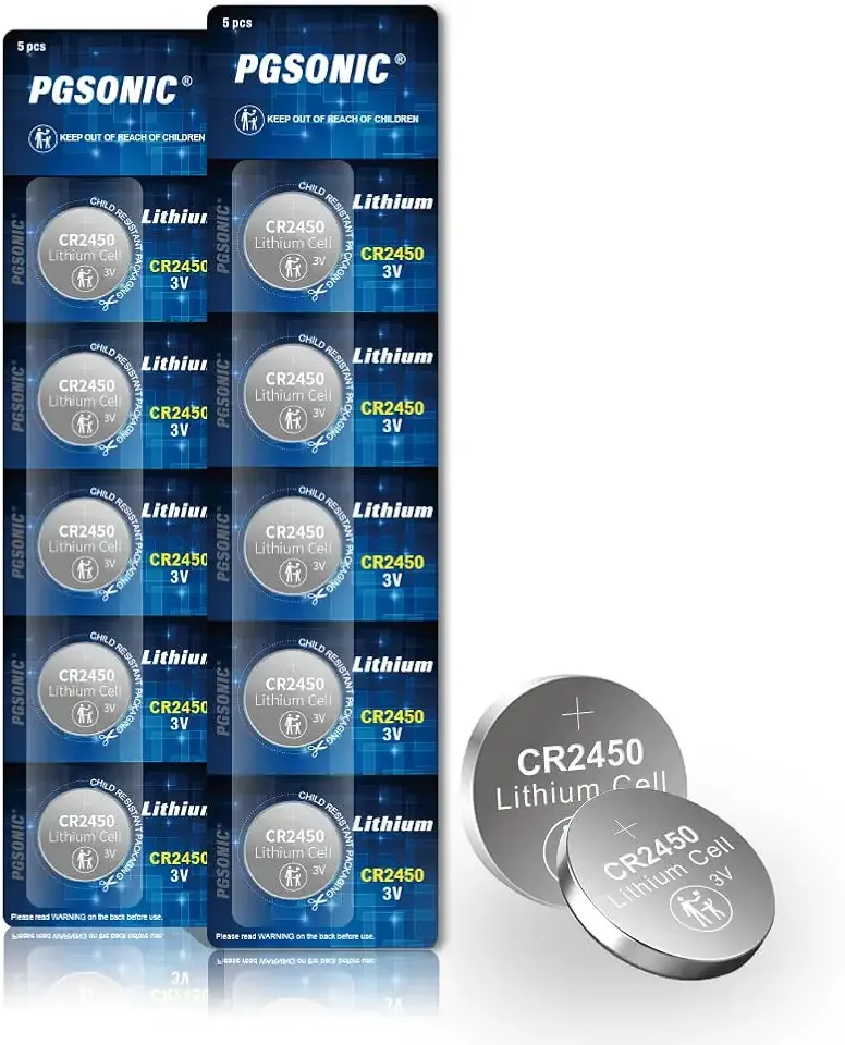 PGSONIC CR2450 Batteries, 3 Volt Lithium Coin Battery 10 Count, High Capacity and Leak-Free Performance