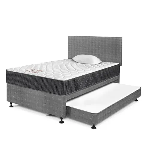 Dormitorio Diván Paraíso Majestic Gris 1.5 plazas + Almohada + Protector