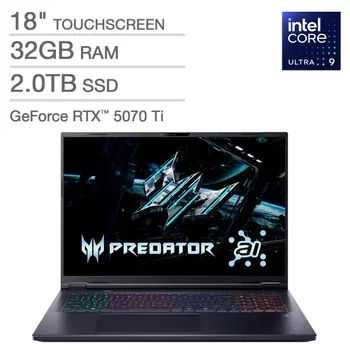 Acer Predator Helios Neo 18" AI Gaming Laptop — Intel Core Ultra 9 275HX Processor — NVIDIA GeForce RTX 5070 Ti, 12GB — WQXGA (2560 x 1600) 240Hz Display — 2TB NVMe Gen 4 SSD — Windows 11 Home