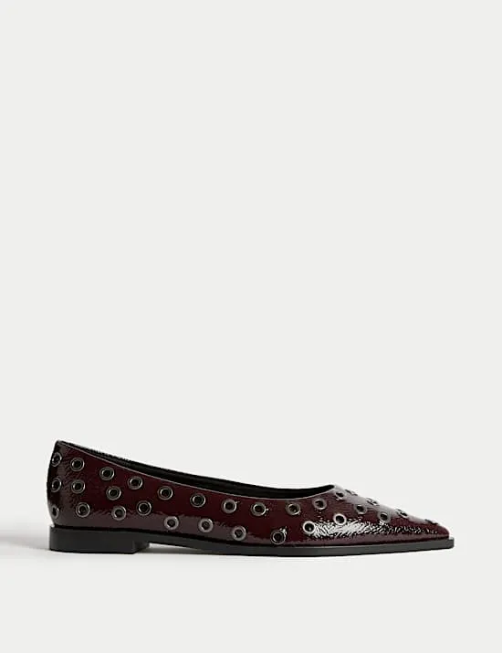 Patent Studded Flat Pointed Shoes