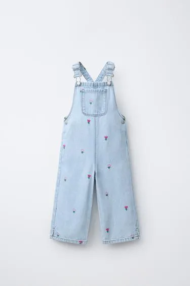 LONG TWILL DUNGAREES WITH FLORAL PRINT