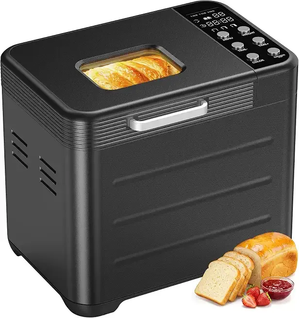NEWBULIG 21-IN-1 Bread Maker, Automatic Bread Machine, Stainless Steel | 2LB, 360° Powerful Circulation Baking, 650W, Smart Touch Panel, 3 Loaf Sizes, 3 Crust Colors, Easy Clean