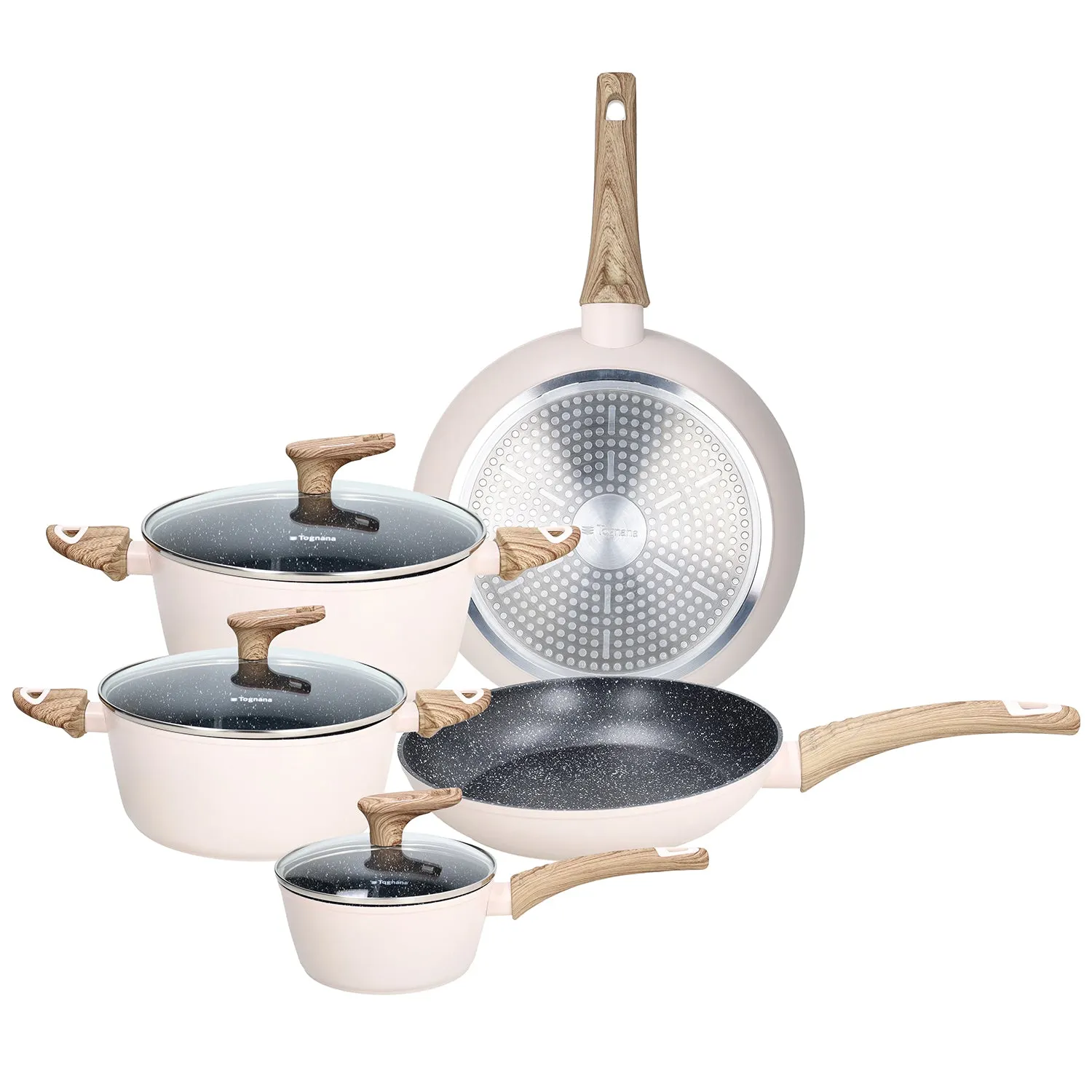 Batteria Pentole e Padelle 8 pezzi in alluminio Beige Linea Vanilla