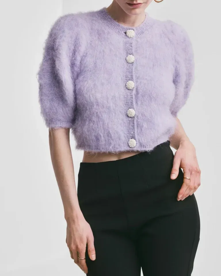 Hairy Knit Puffed Jacket - Lilac