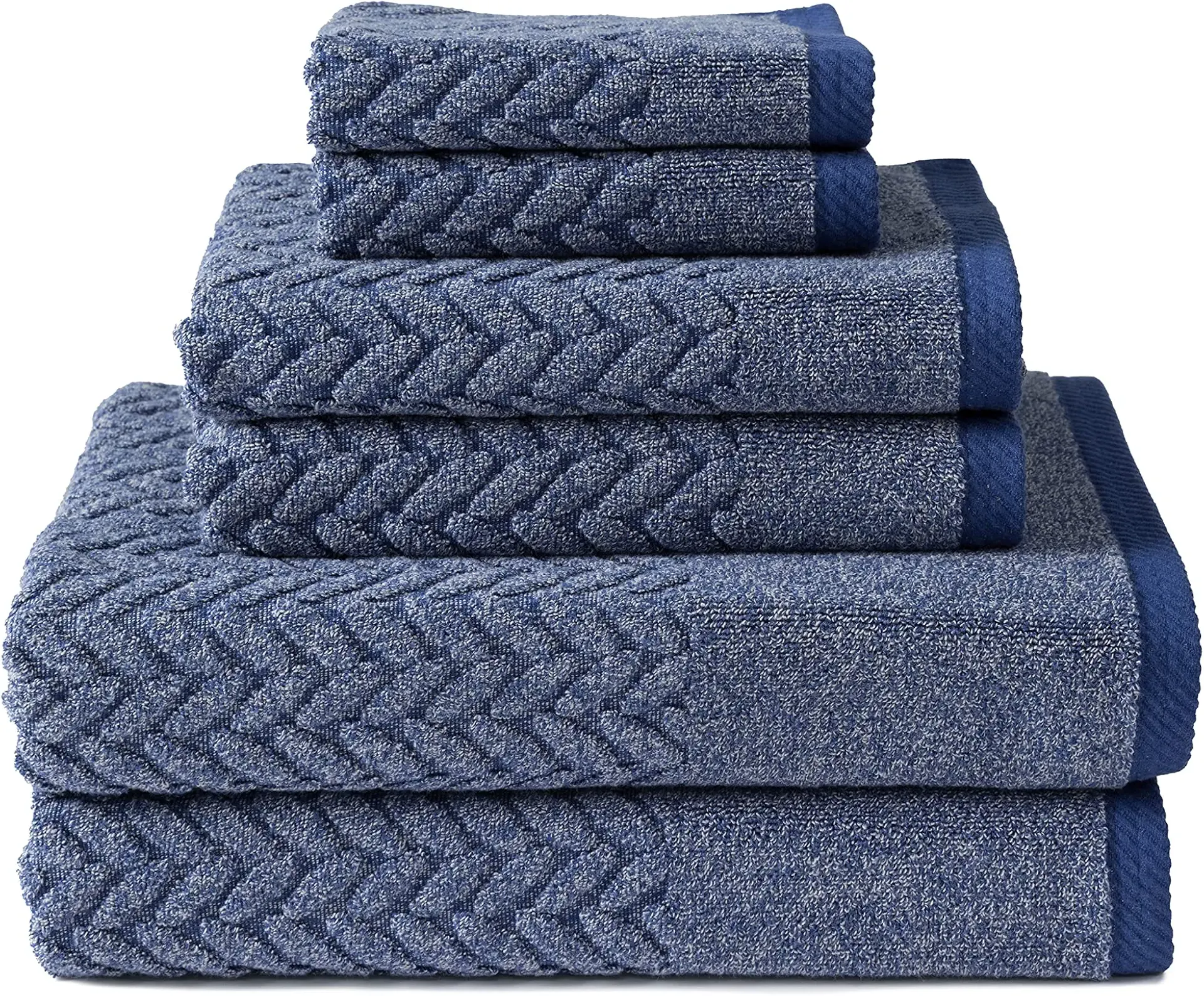 Texere 100% Organic Cotton Jacquard 650 GSM Premium Bath Towel Sets - Extra Absorbent Quick Dry and Plush, 2 Large Bath Towels, 2 Hand Towels, 2 Washcloths (Cable, Estate Blue, 6 Piece)