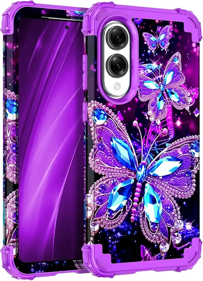 Miqala for Galaxy S25 Edge Case,Glow in The Dark Three Layer Heavy Duty Shockproof Full Body Hard Plastic Bumper+Soft Silicone Protective Case for Samsung Galaxy S25 Edge,Dark Butterfly