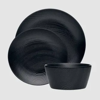 Noritake Black on Black Dune Fine Porcelain Dinner Set 12 Piece