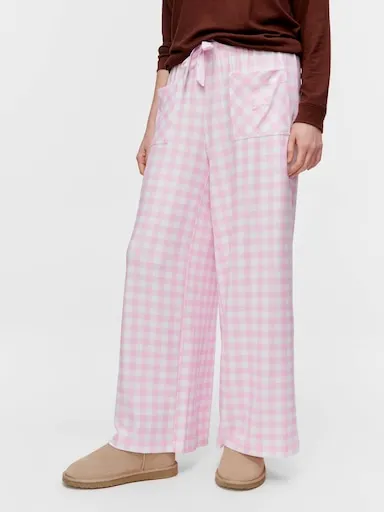 Pink Gingham Plush Wide Leg Pj Pant