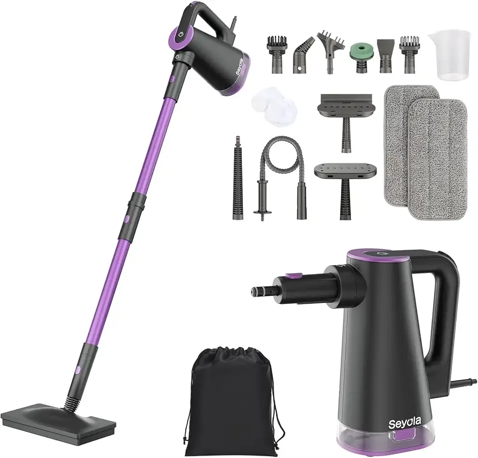 Steam Mop Cleaner for Hardwood Floor Cleaning, Hands-free Steamer Cleaner Handheld with 9-in-1 Multi-purpose Attachments for Bathroom, Windows, Sofas, Clothes, Tiles Grout (Purple-Grey)