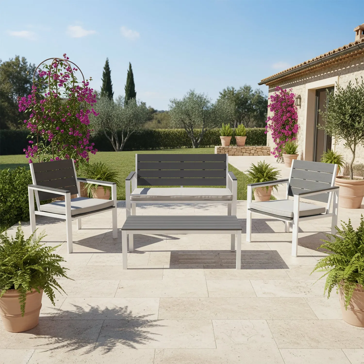 Set da giardino in acciaio Bianco con Doghe Effetto Legno Antracite