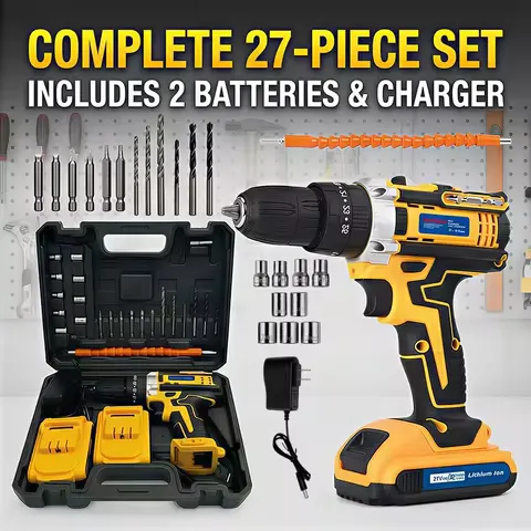 21V New Rechargeable Drill, Household Drill, Cordless Power Tool with Lithium Battery, Multifunctional Cordless Impact Drill, And Electric Screwdriver Set Are Perfect Gifts for Boyfriends And Fathers to Choose From