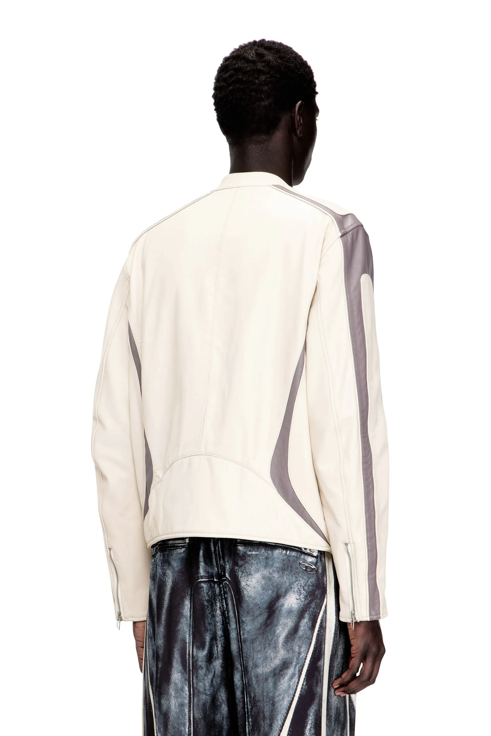 Colour-block leather biker jacket