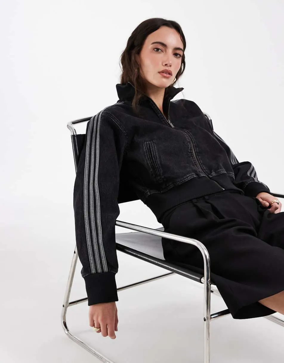 adidas Originals Firebird denim track top in black
