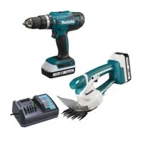Makita DK18B56Y Set HP488D Schlagbohrschrauber + UM110D Grasschere 18V G-Serie, 2 Akkus