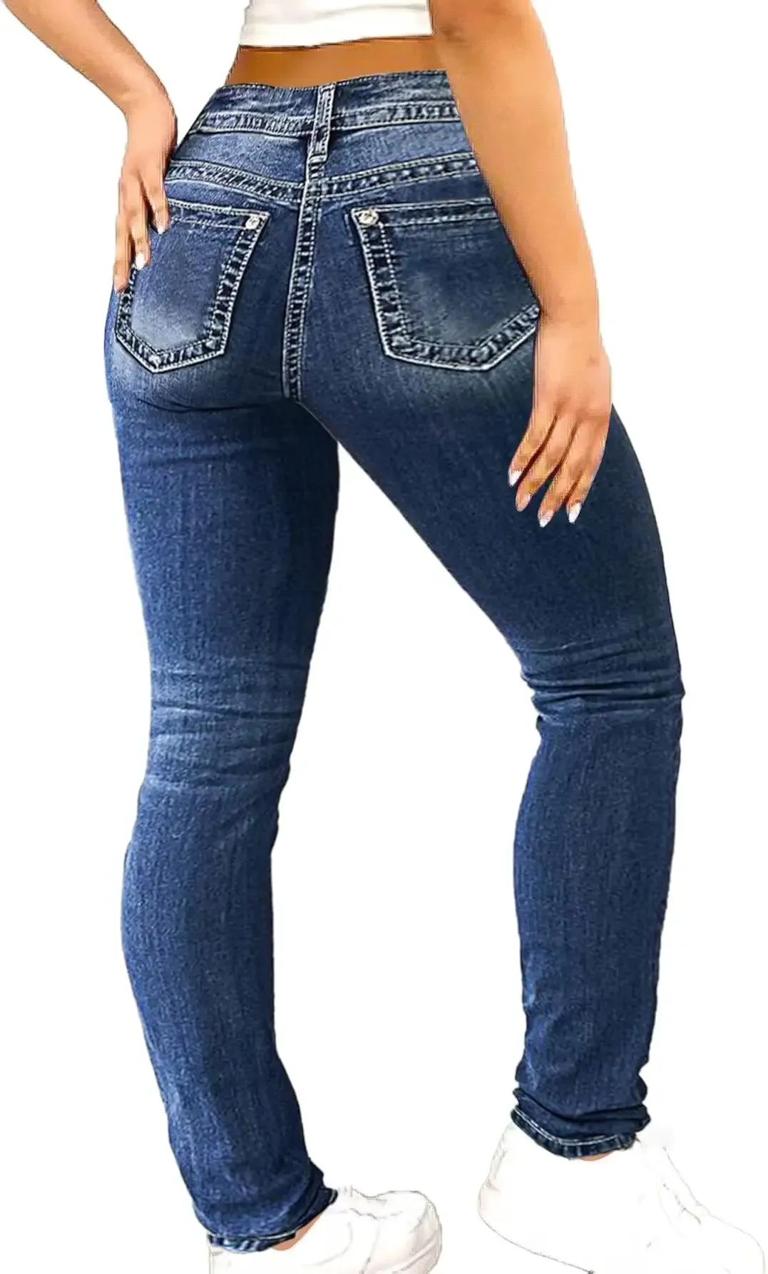 Flamingals Women's Butt Lifting Skinny Leg Jeans Stretchy Tummy Control Mid Rise Denim Jeans