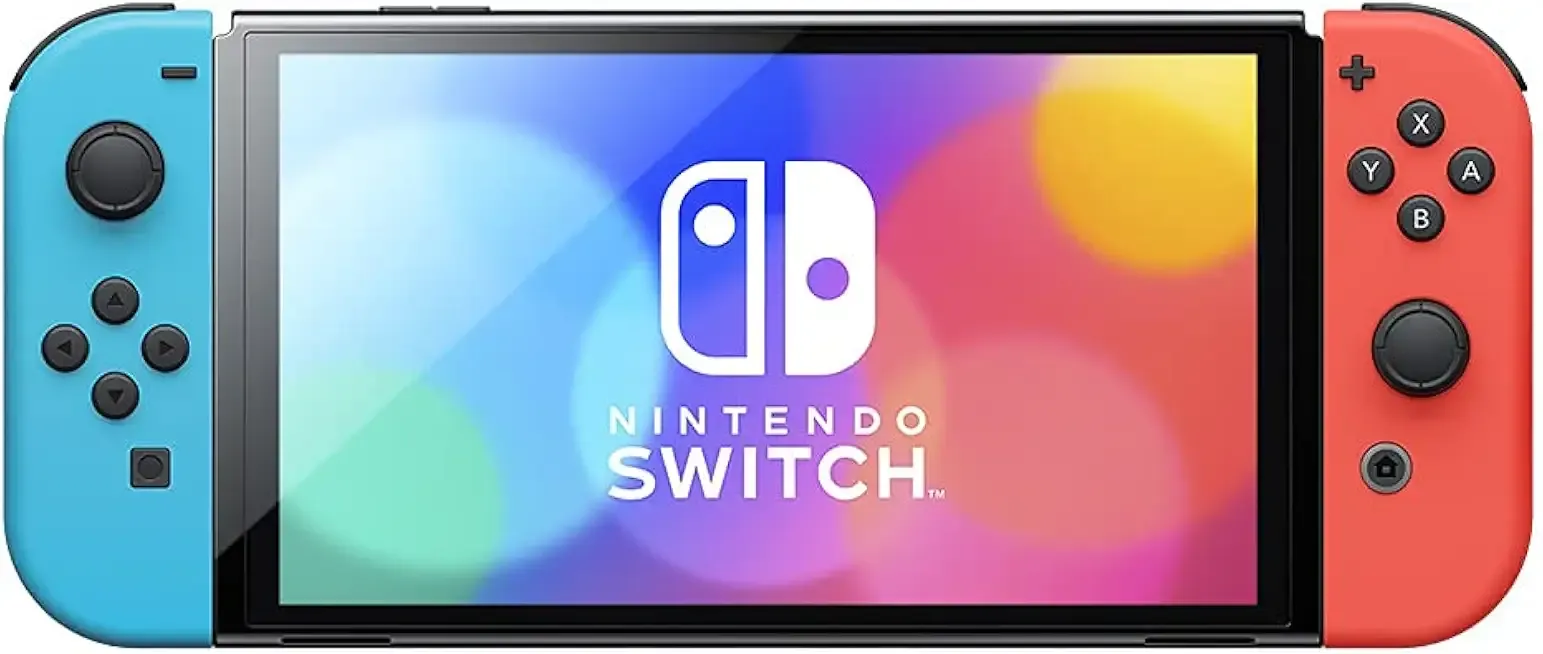 Nintendo Switch OLED Model, Renewed, Neon Red and Neon Blue Joy Con | 7 OLED Screen • 64GB Internal Storage • Dock with Wired Lan • Enhanced Audio • Renewed